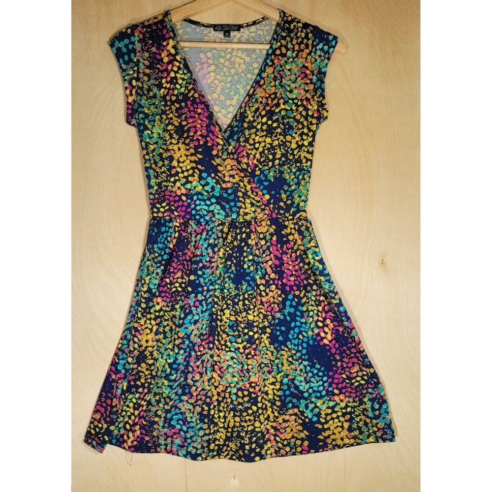 BeBop Summer Short Sleeve Faux Wrap Confetti Print Dress Women's XS